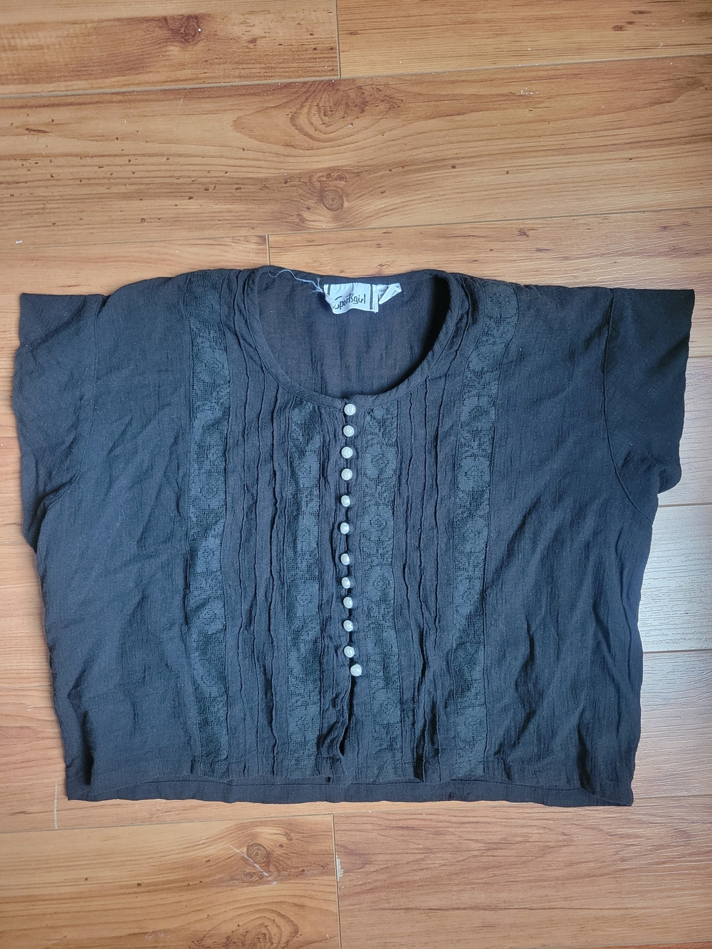 Sportsgirl Black Cropped Lace-Panel Button Front Top